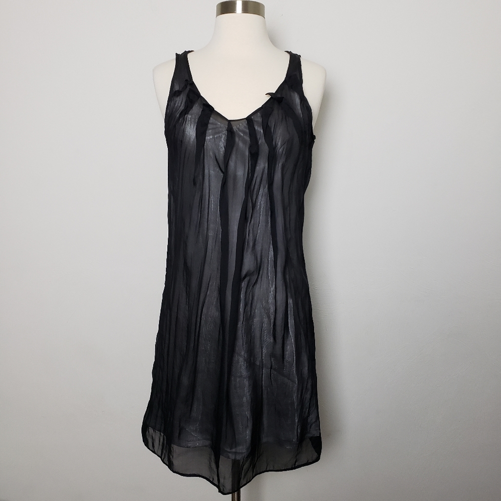 Piko 1988 Black Sheer Pleated Dress With Attached Underlay Size S